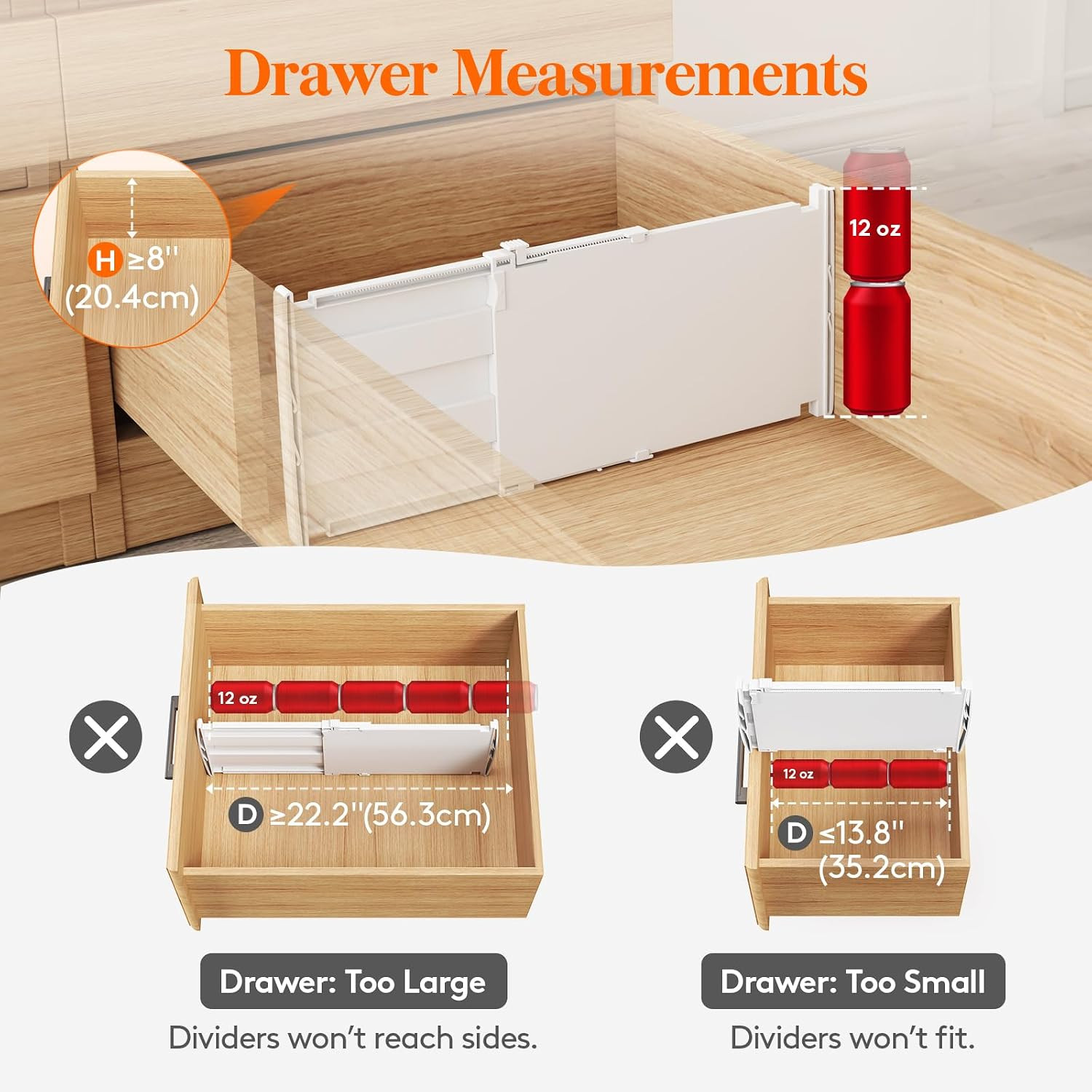 8″ Tall Drawer Dividers, Adjustable Deep Drawer Organizer Clothes | 4 Pack 13.8″