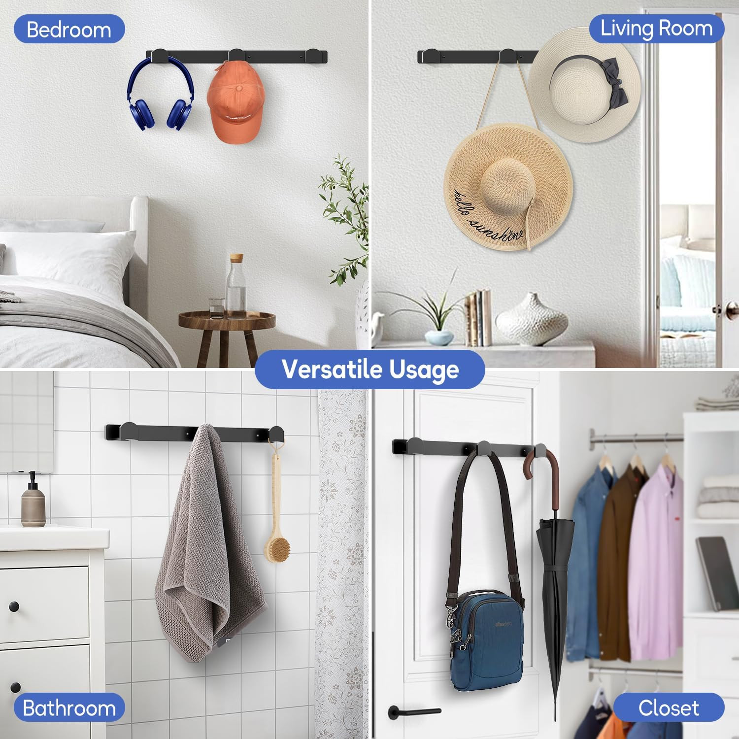 4 Packs Hat Rack for Wall, Hat Organizer for Baseball Caps Holds 36 Hats