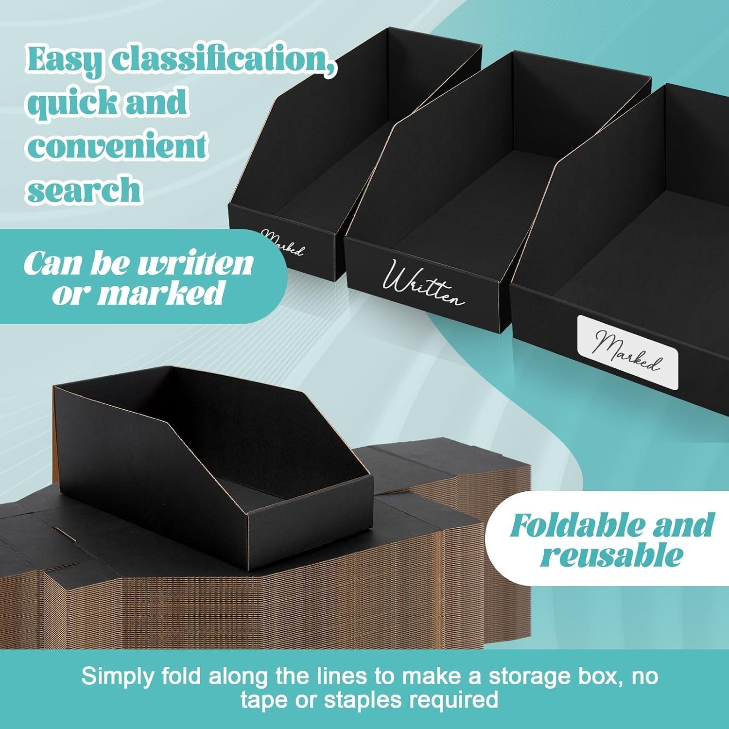 Organize Your Space: 30 Count Black Cardboard Bin Boxes – Multi-Sized