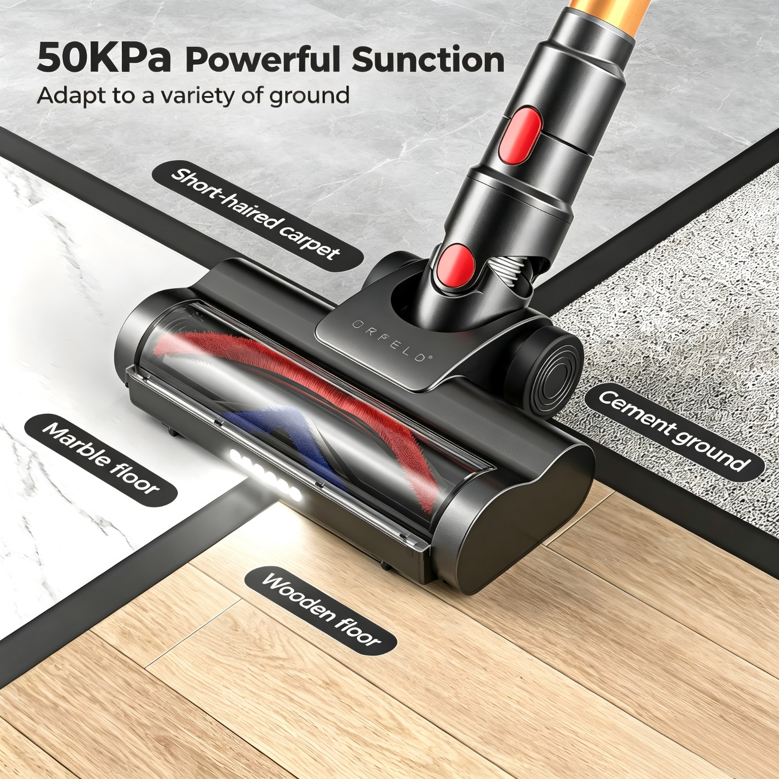 Cordless Vacuum Cleaner Stick Floor Vacuum 45min 45KPA Lightweight Rechargeable