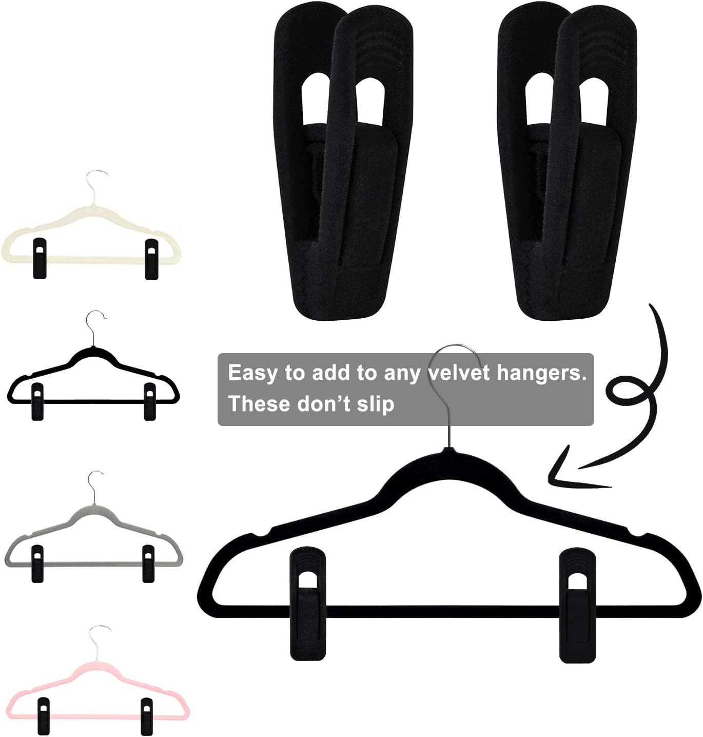 20 PCS Black Velvet Non-Slip Clothes Clips Strong for Pants Skirts Hangers