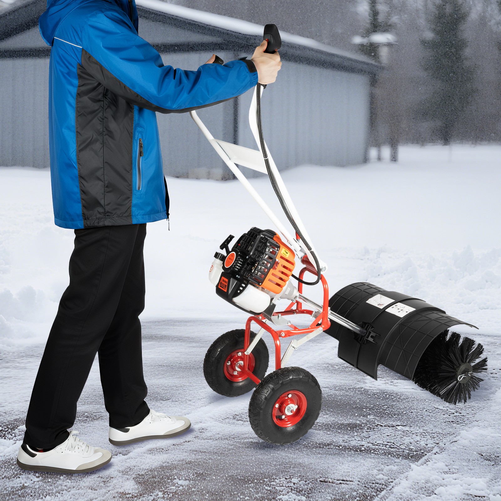 Walk Behind 52cc Power Broom Snow Driveway Sweeper Cleaner Artificial Grass USA~