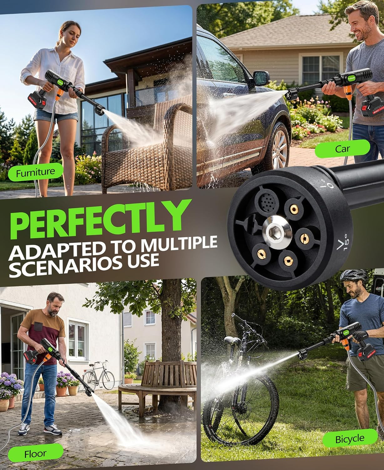 Cordless Car Washing Tool, Portable Vehicle Cleaner with 6-In-1 Nozzle & Foam Ca