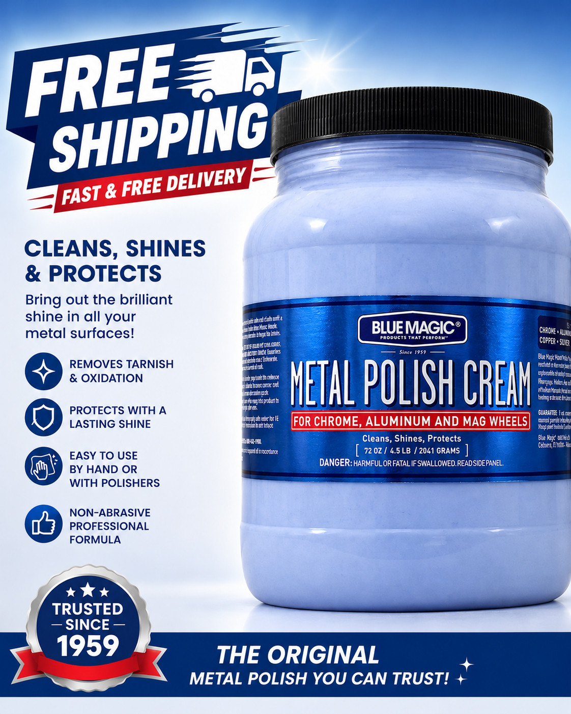Blue Magic 550 Metal Polish Cream Non-Abrasive Tarnish 72.oz Pack of 1