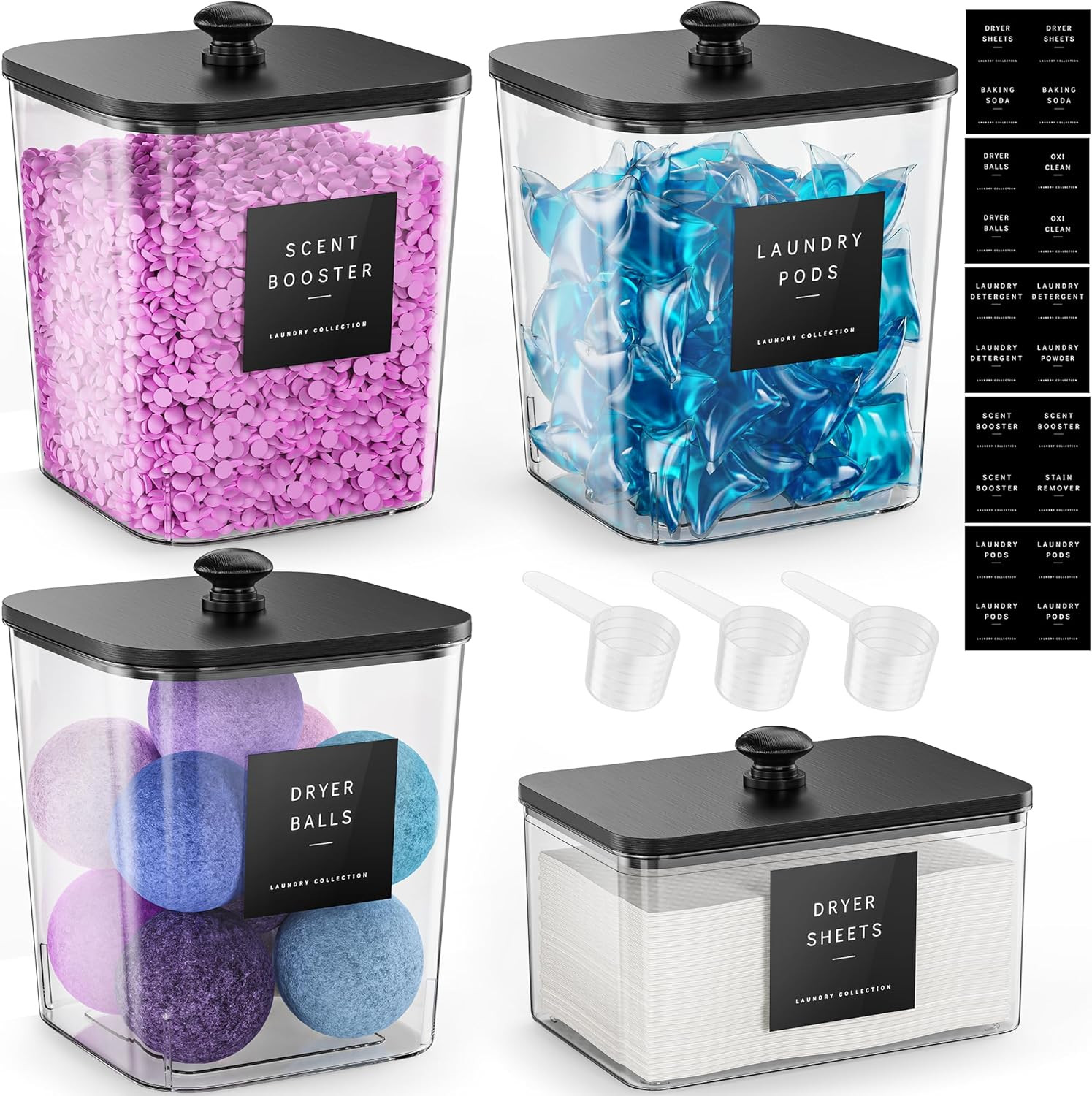 4 Pack Laundry Pods Container, Clear Laundry Room Organization Containers Essent
