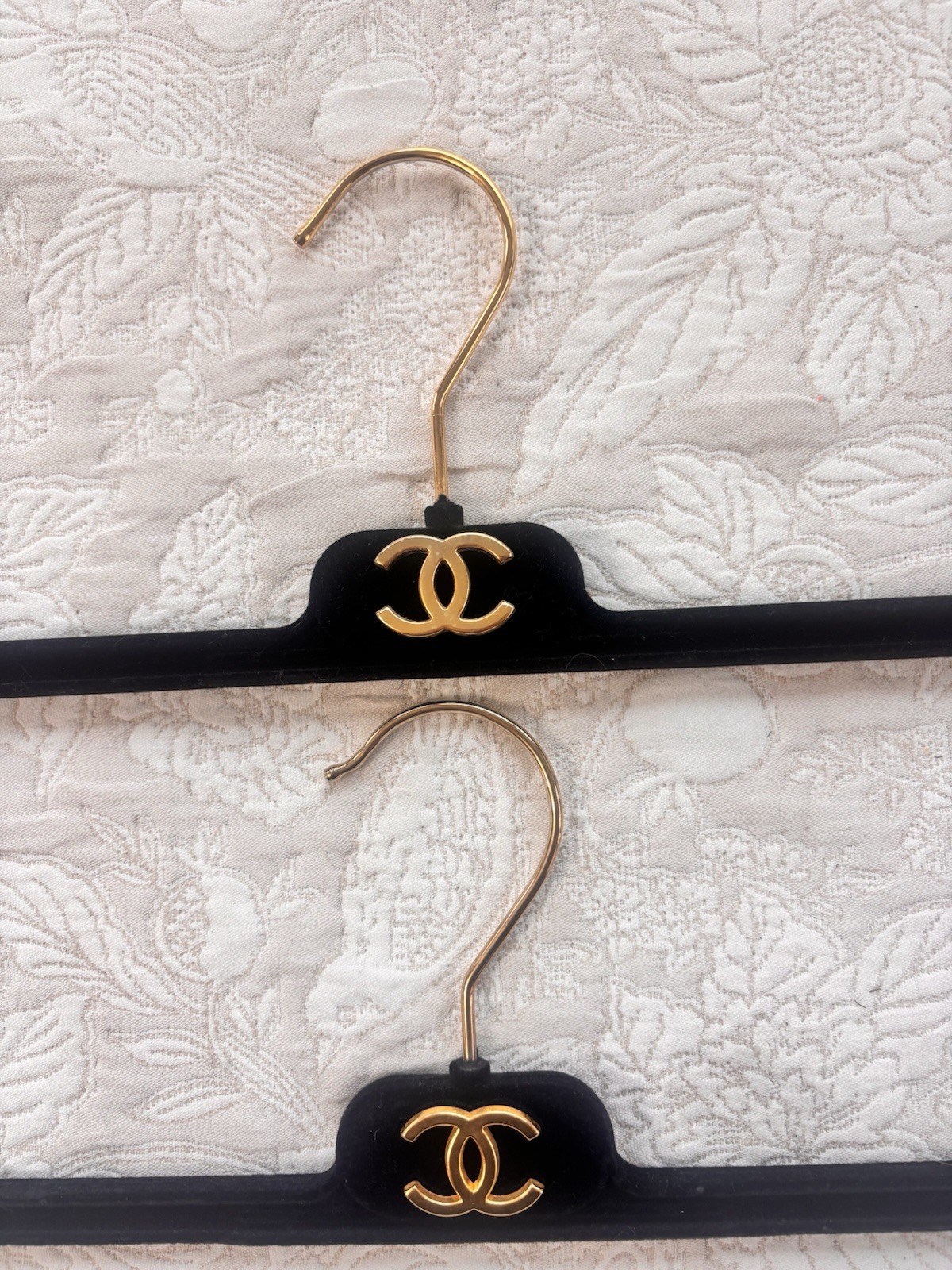 Pair Chanel Black Velvet Gold CC Logo Garment Shirt Sweater Hangers 15 Inch