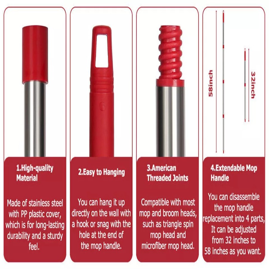 Spin Mop Pole Handle Replacement 4-Section For O-Cedar EasyWring