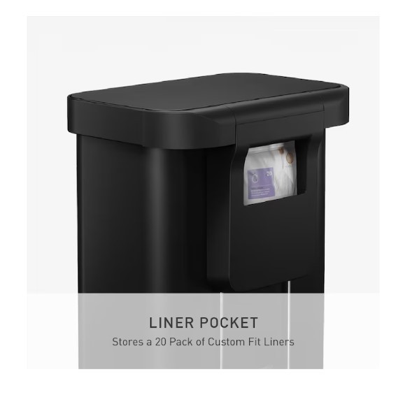 Simplehuman 55L rectangular step can with liner pocket matte black steel