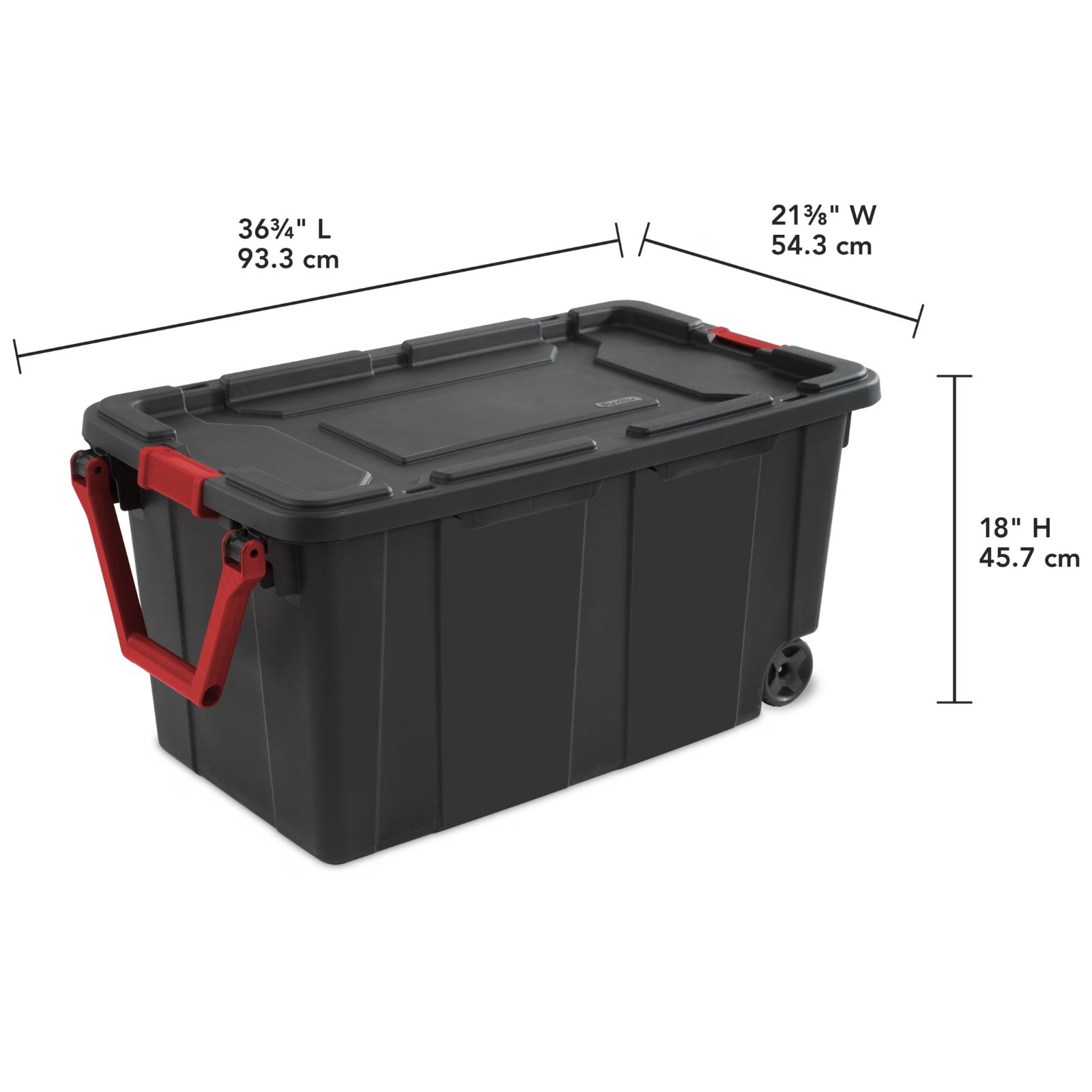 Sterilite 40 Gal Wheeled Industrial Storage Tote Bin Black Set of 4