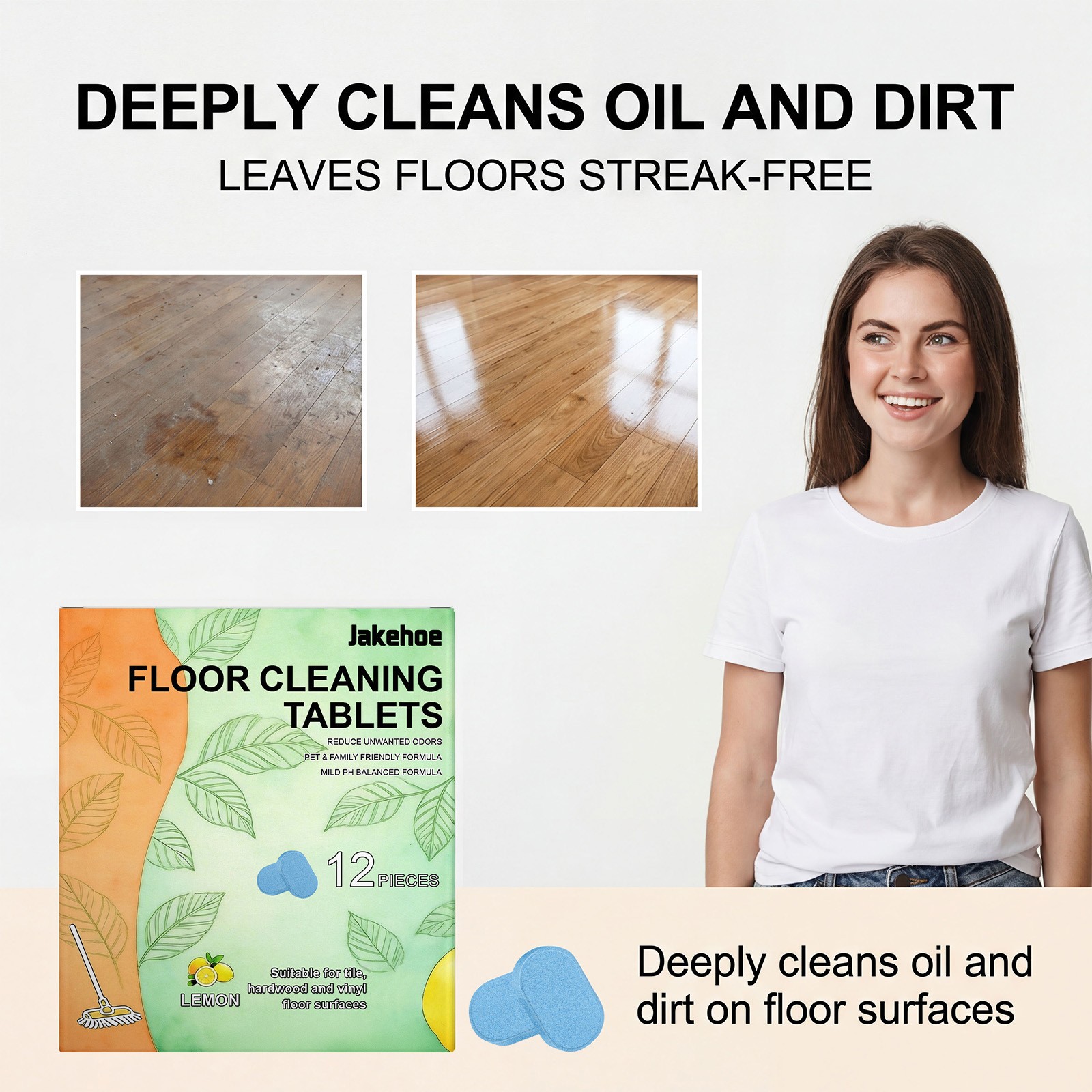12x Floor Cleaning Solution Tablet, Deep Cleans for Multiple Floors, lemon Scent