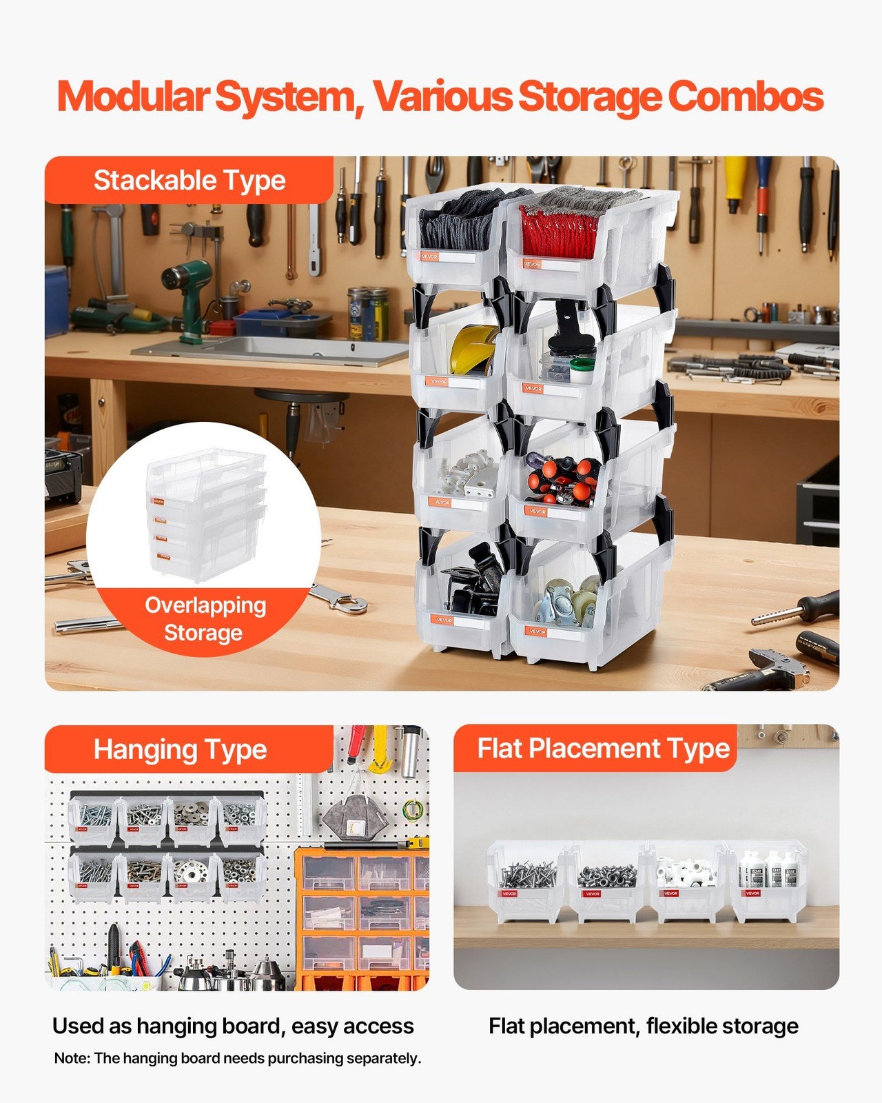 Stackable 10.9×5.5×5.1in Plastic 8-Pack Transparent Storage Bins