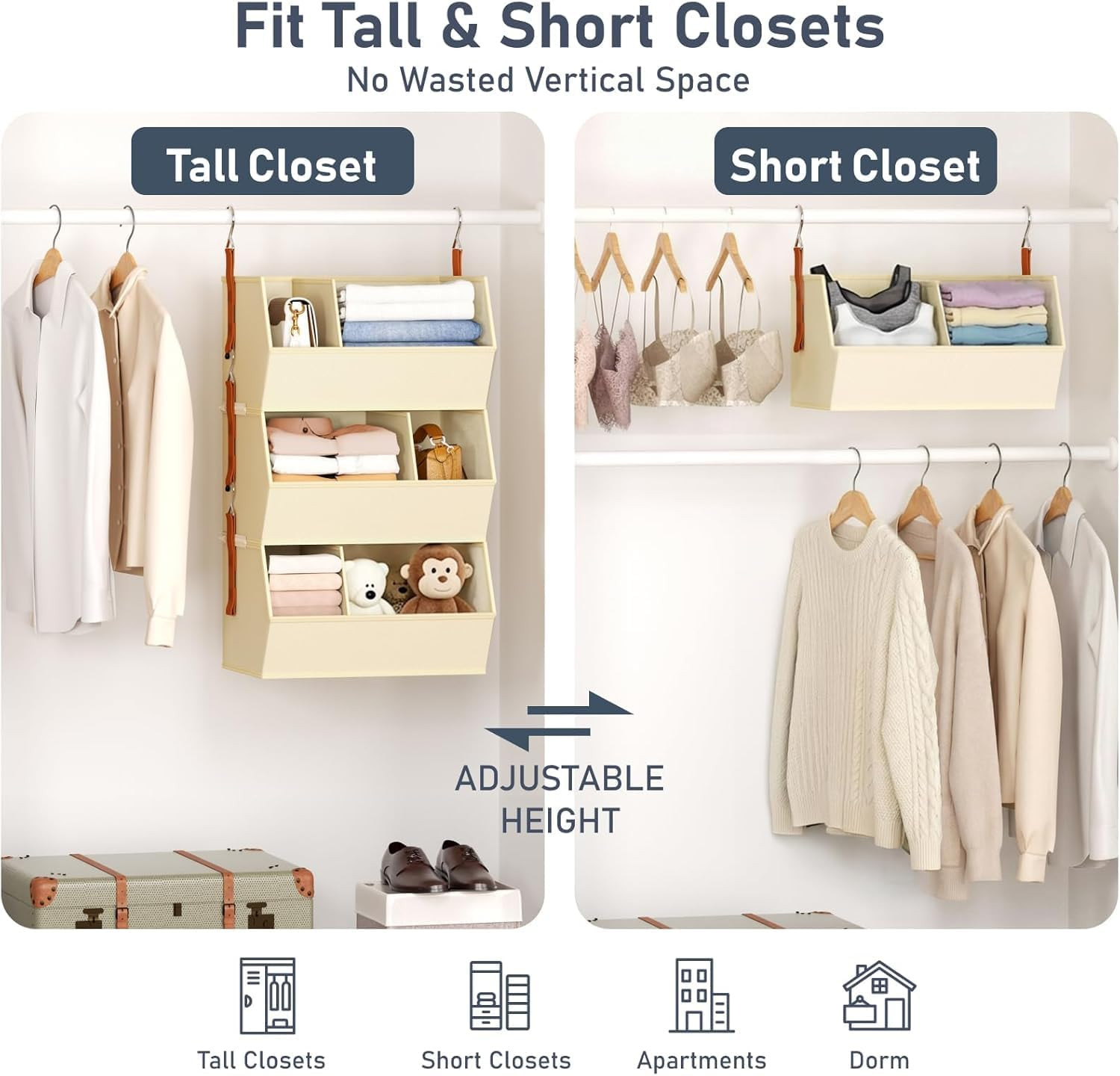 Hanging Closet Organizer Extra Large, Clothes Hanging Shelves for Closet with Di