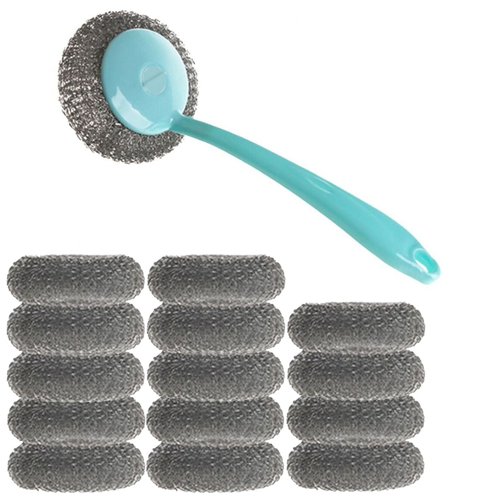 15x Kitchen Cleaning Stainless Steel Sponge Scrubbers with Handle Scouring Pad