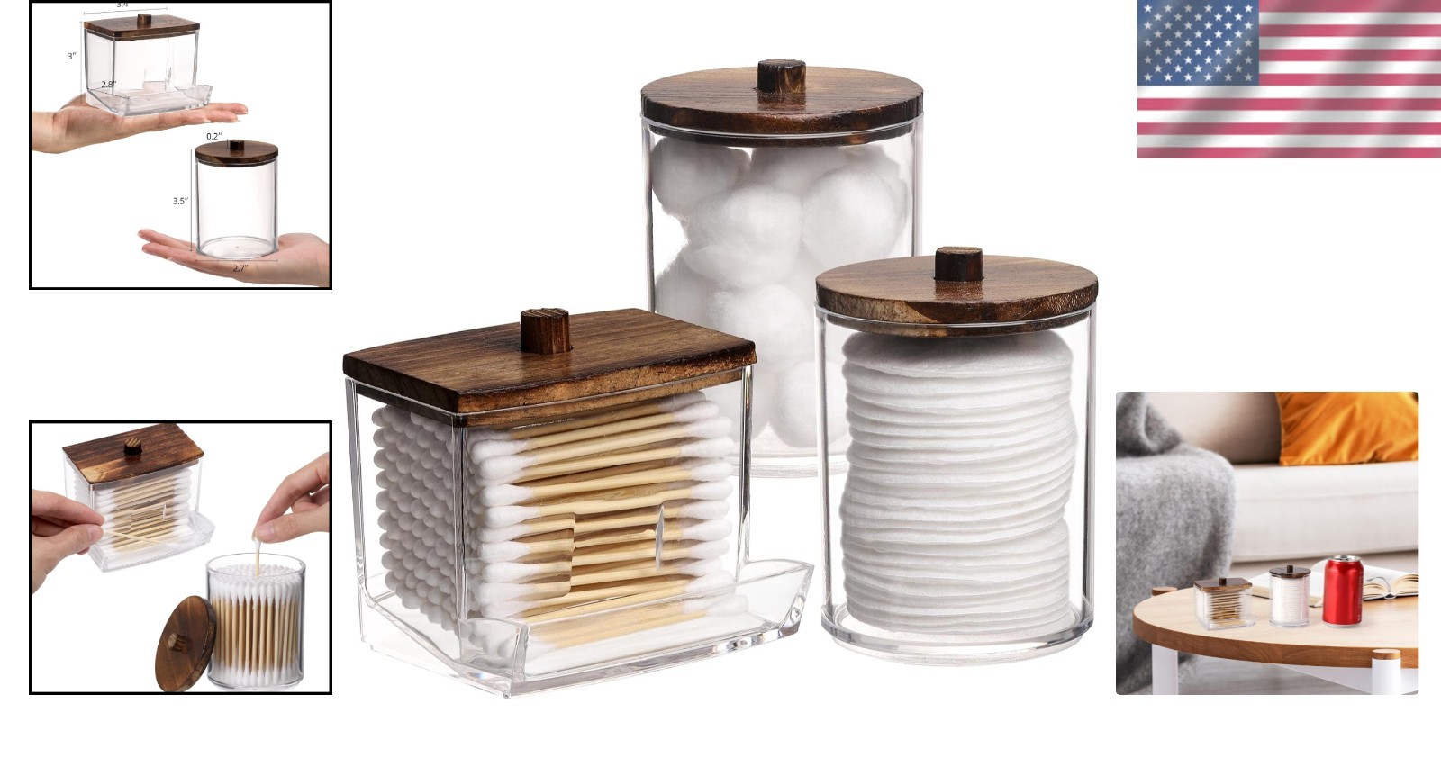 Versatile Apothecary Jars for Cotton Swabs & Bath Essentials – 3 Container Set