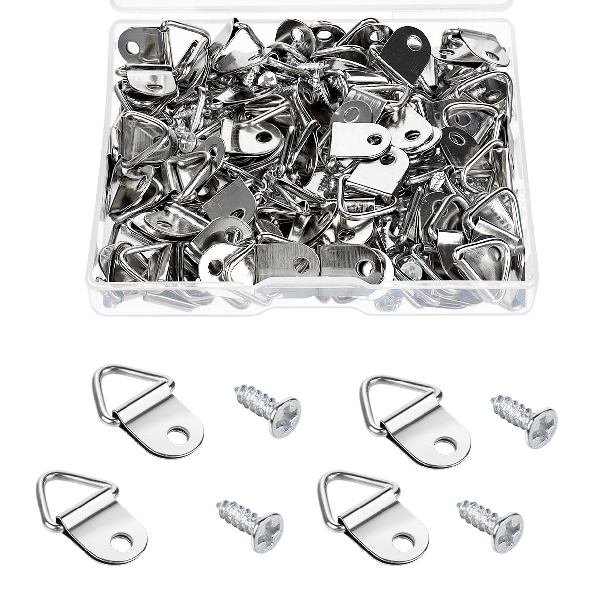 100 Pack Steel Picture Hangers with 100pcs 8mm Screws, Small Triangle Ring, L…