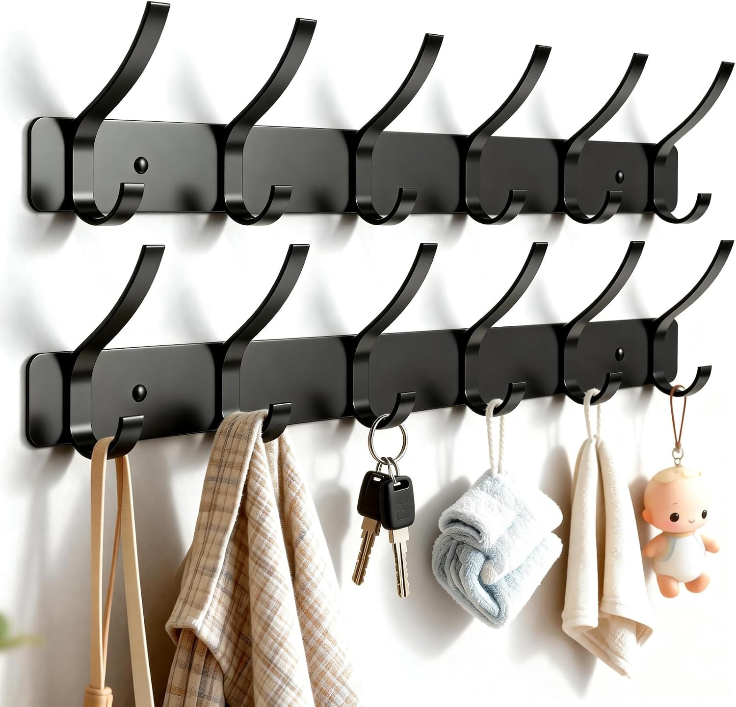 2-Pack Wall Mounted Coat Rack with 6 Hooks, Rustproof Aluminum Heavy Duty Coat