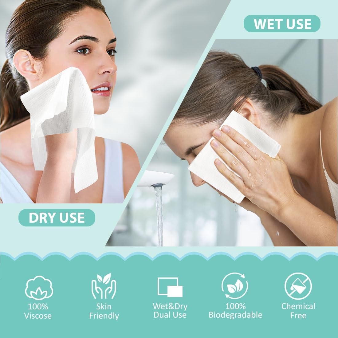 Face Towels, Disposable Face Towelette, Biodegradable Makeup Remover Dry Wipes