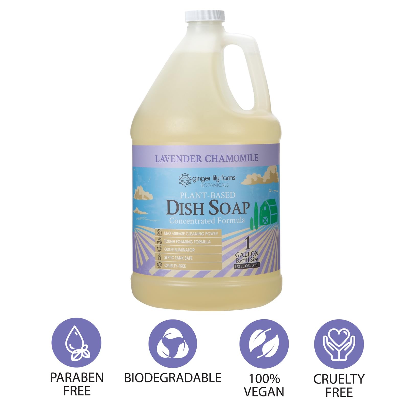 Plant Based Dish Soap 128 Fl Oz Lavender Chamomile Eco Friendly Grease Remover