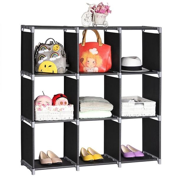 9-Cube Storage Shelf Black Fabric Organizer Unit 3-Tier Assembled Rack