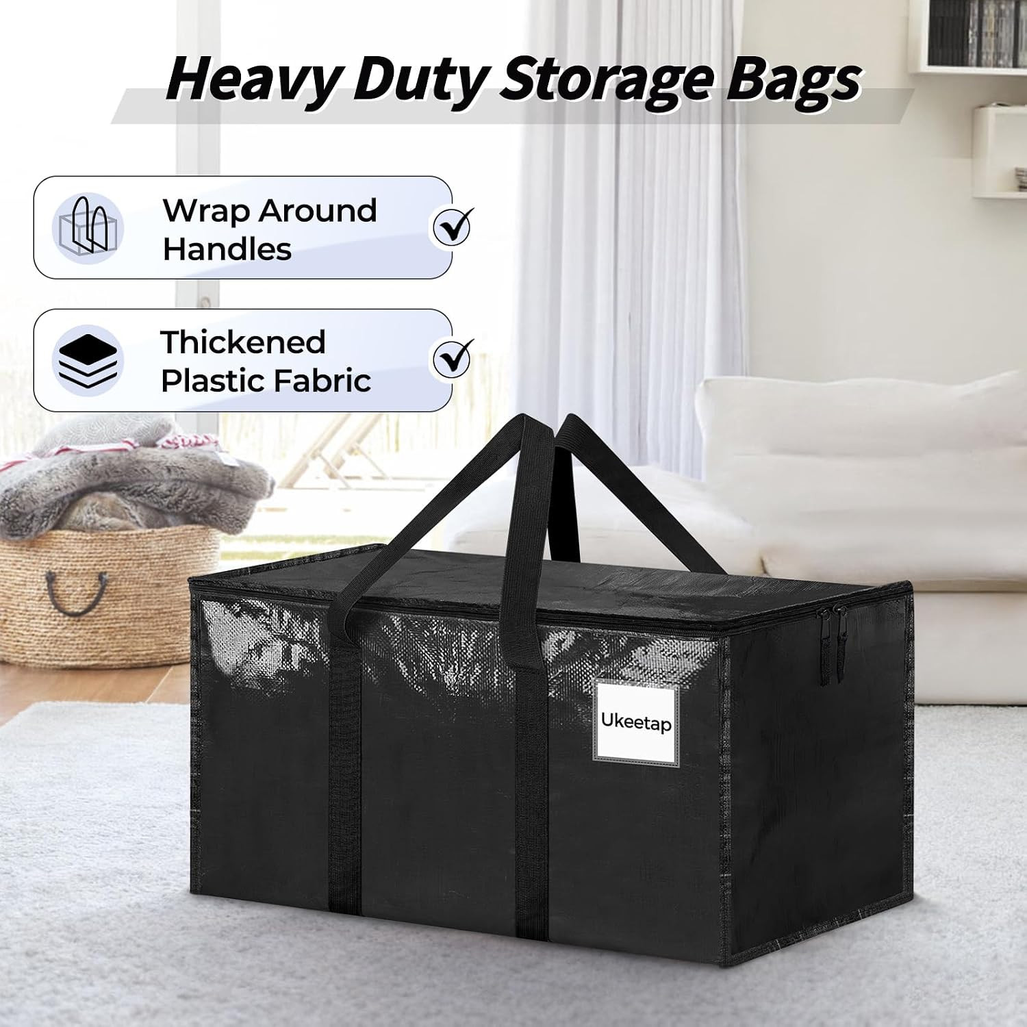 8 Pack Extra Large Clothes Storage Bins with Lids, Moving Bags,Black | Storage B