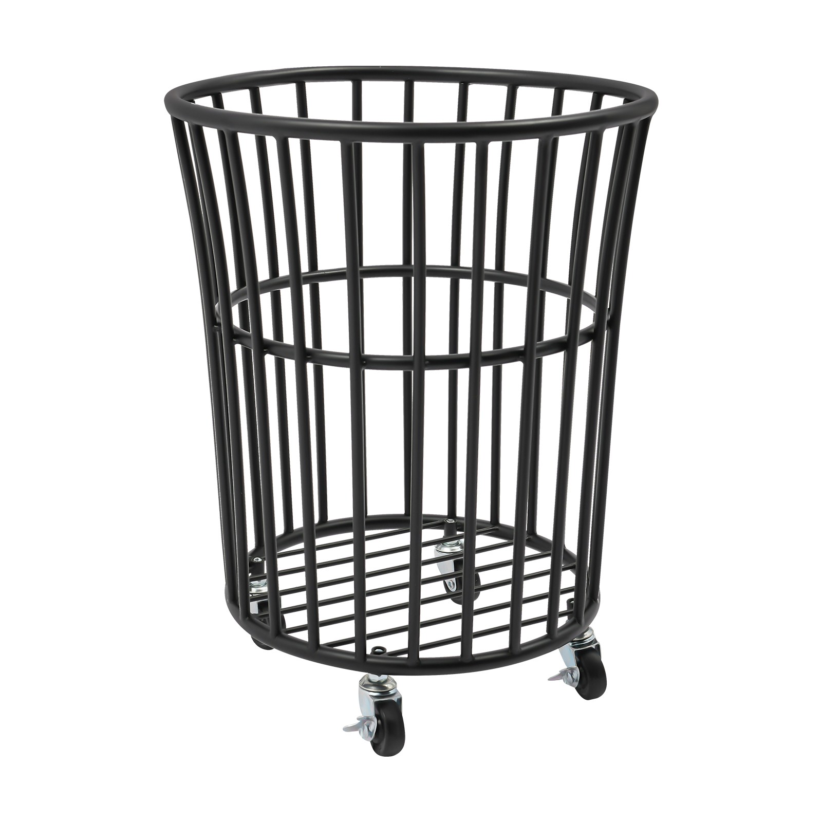 Black Metal Laundry Basket with 4 Wheels,36*40cm Round Barrel Laundry Basket