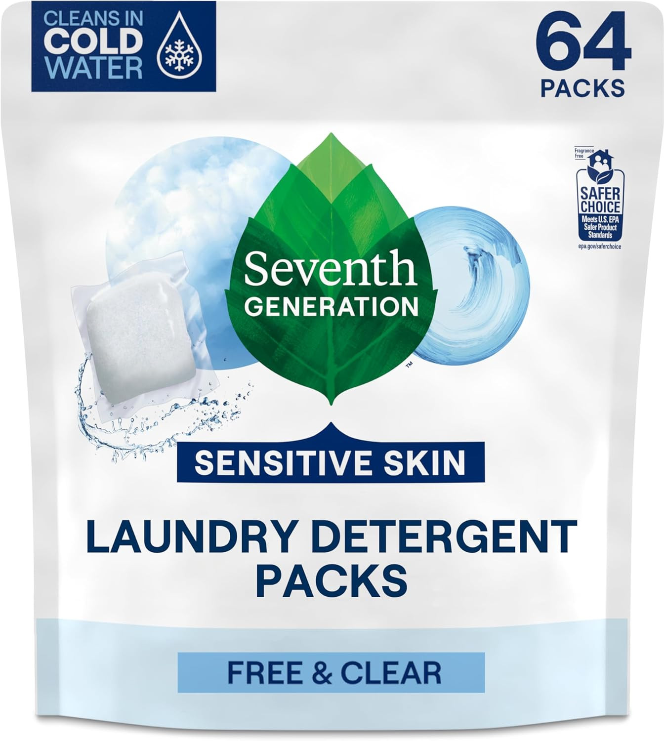 Laundry Detergent Packs, Free & Clear, Made for Sensitive Skin, EPA Safer Choice