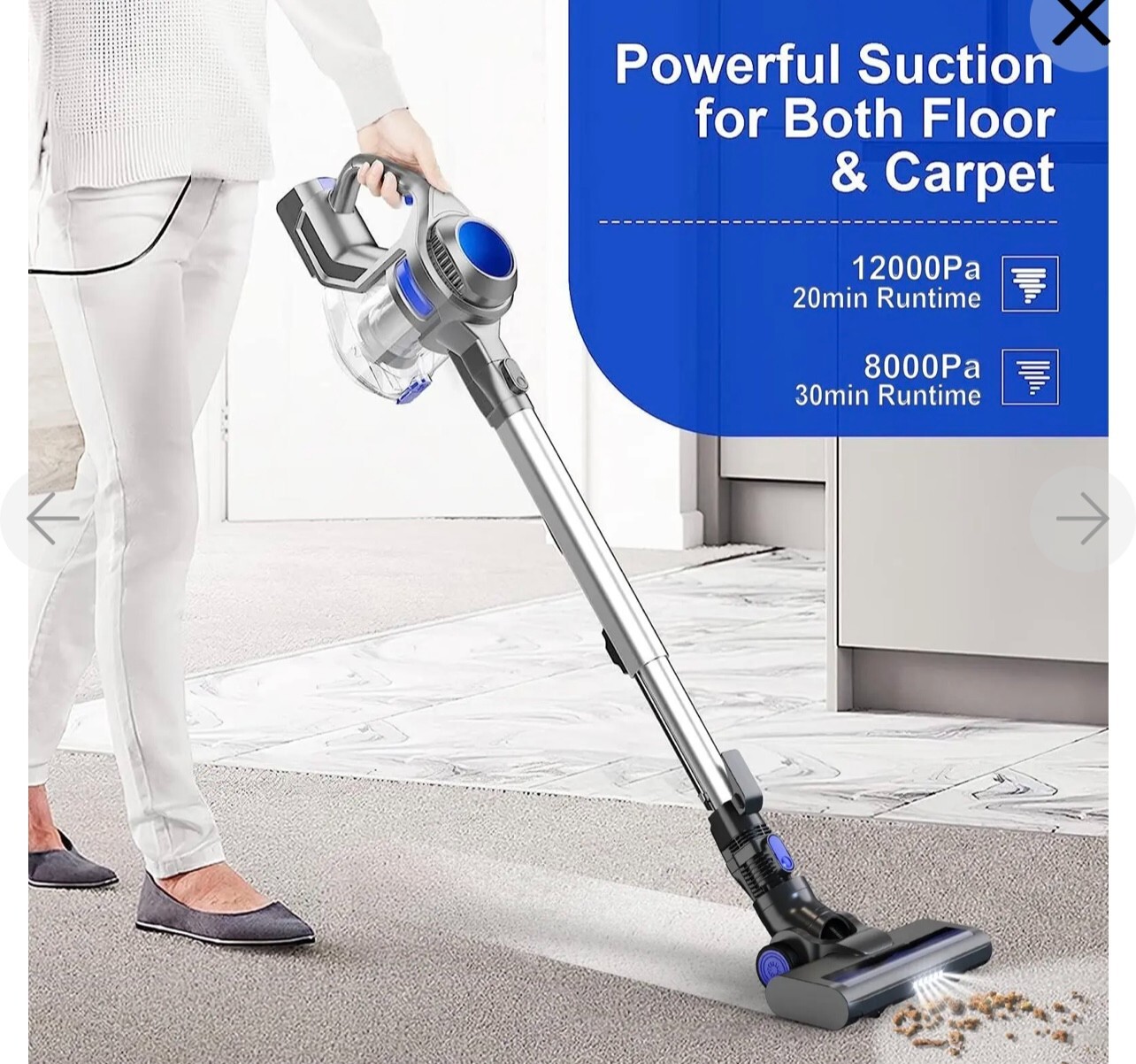 MOOSOO Cordless Vacuum 4-In-1 Lightweight Stick Vacuum Cleaner, XL-618Pro Blue