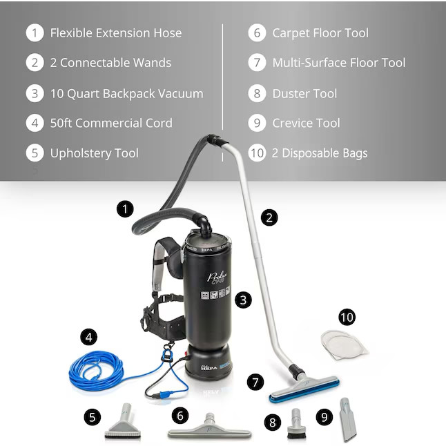 Prolux Commercial/Residential Backpack Vacuum Cleaner with HEPA Filter