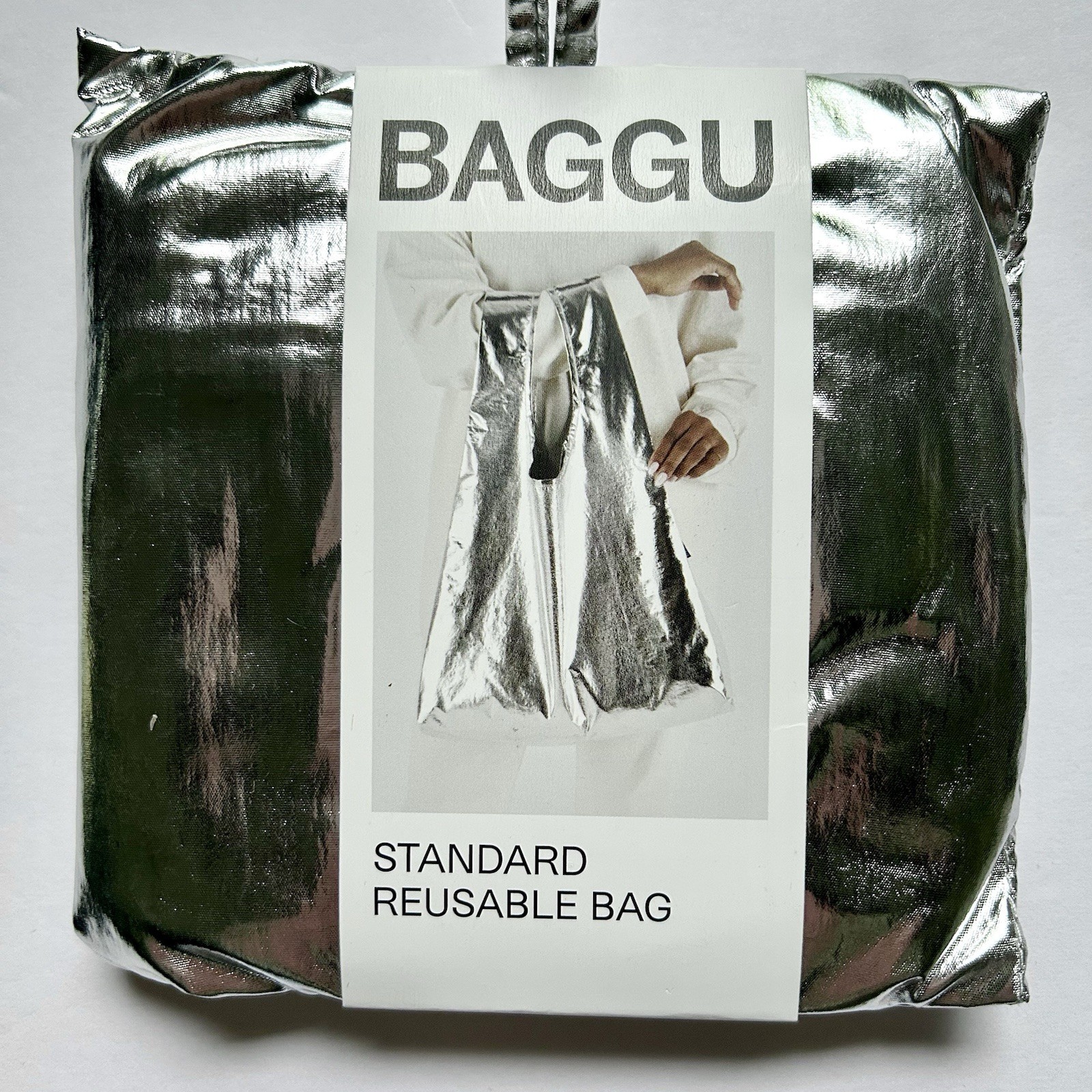 NEW! Baggu STANDARD BAG in “Metallic Silver” — Recycled Nylon SOLD OUT + RARE!!!