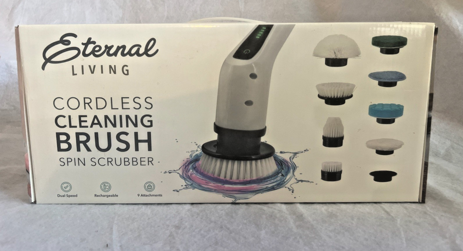Eternal Living Dual Speed Cordless Cleaning Brush Spin Scrubber w/9 Attachments