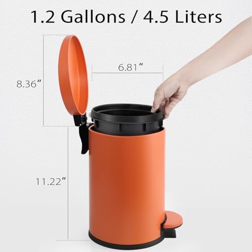 Small Trash Can with Lid Soft Close, 4.5 Liters / 1.2 Gallon Bathroom Orange