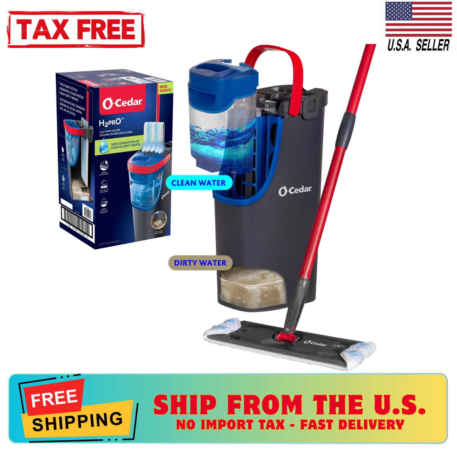 New – O-Cedar H2prO Flat Mop System, Freeship