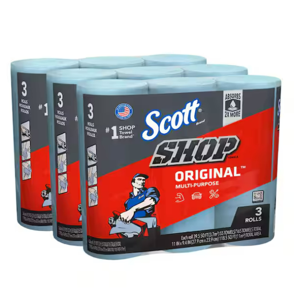 (PACK OF 3R) Scott Blue Shop Towel Cleaning Wipes 3-Pack Bundle of 3 Roll