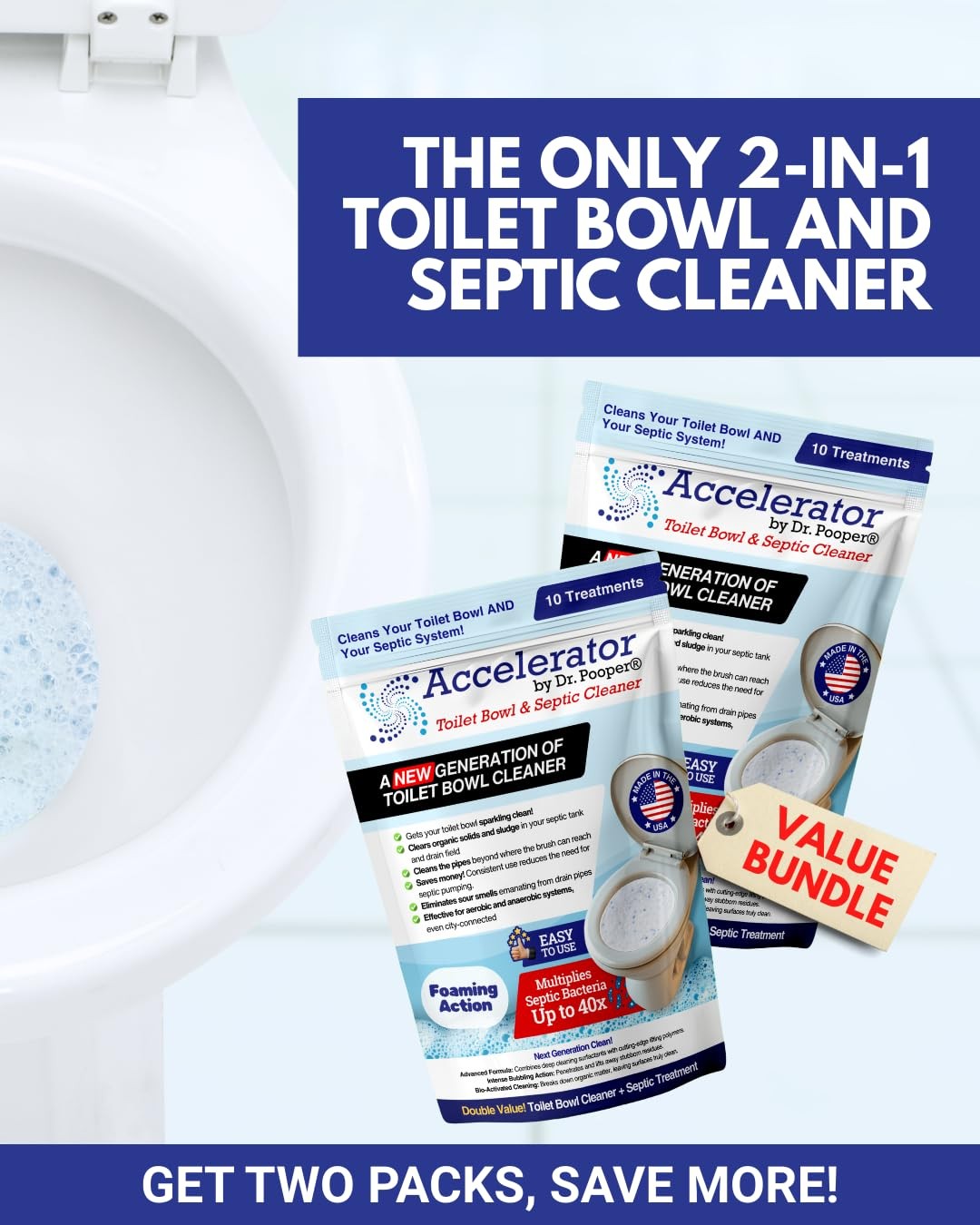 Accelerator by Dr. Pooper Toilet Bowl & Septic Cleaner – 2-Pack Value Bundle