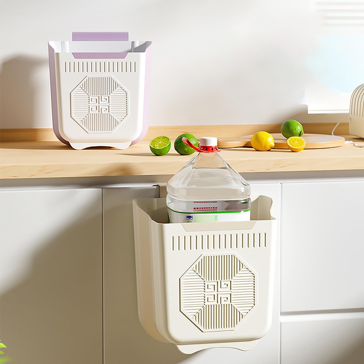 Foldable Hanging Trash Can Kitchen Bathroom Plastic Waste Bin 3.5L
