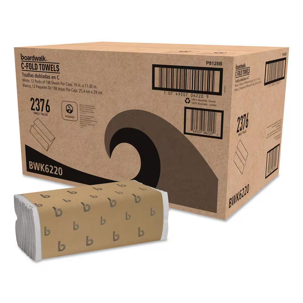 C-Fold Paper Towels Bleached White (198 Sheets per Pack, 12-Packs per Carton)