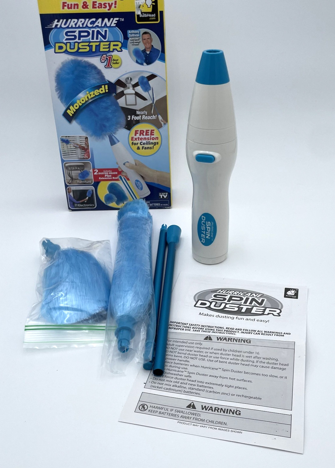 Hurricane Spin Duster, as seen on TV. Motorized with 3FT reach. Fun and Easy.