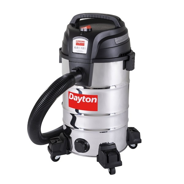 Dayton 61Hv86 Vacuum, 12 Gal Tank Size, Stainless Steel, 2 1/2 In Vacuum Hose