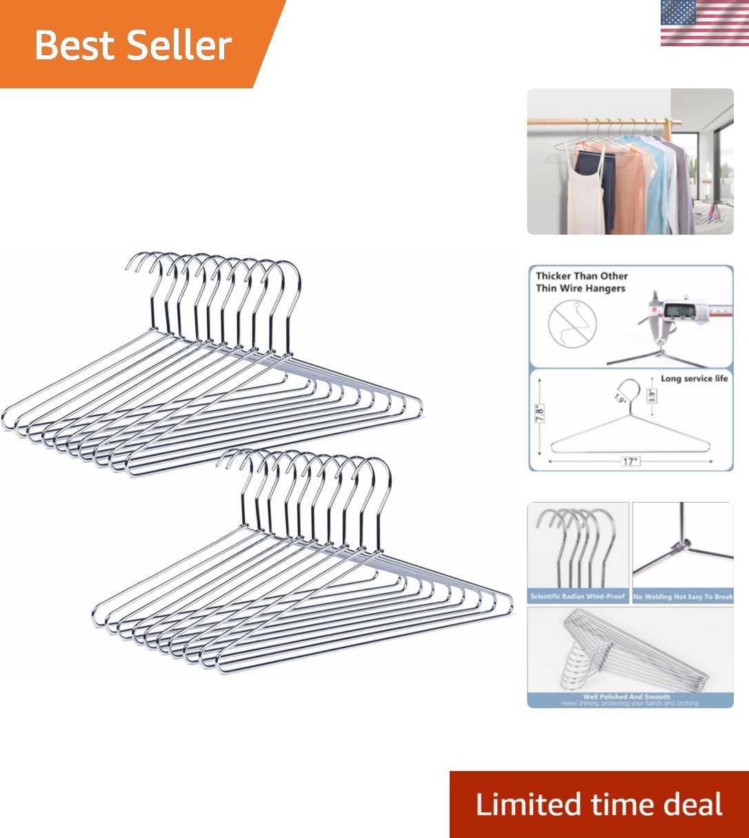 30 Pack Heavy Duty Metal Shirt Coat Hangers, Stainless Steel Clothes Hanger w…