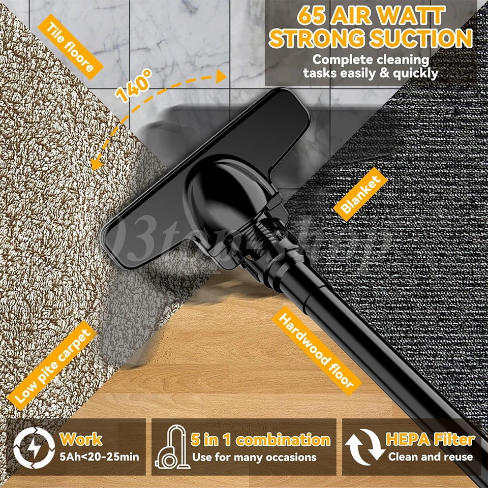 500W Cordless Handheld Vacuum Cleaner Portable Car Auto Home Wireless W/ Battery