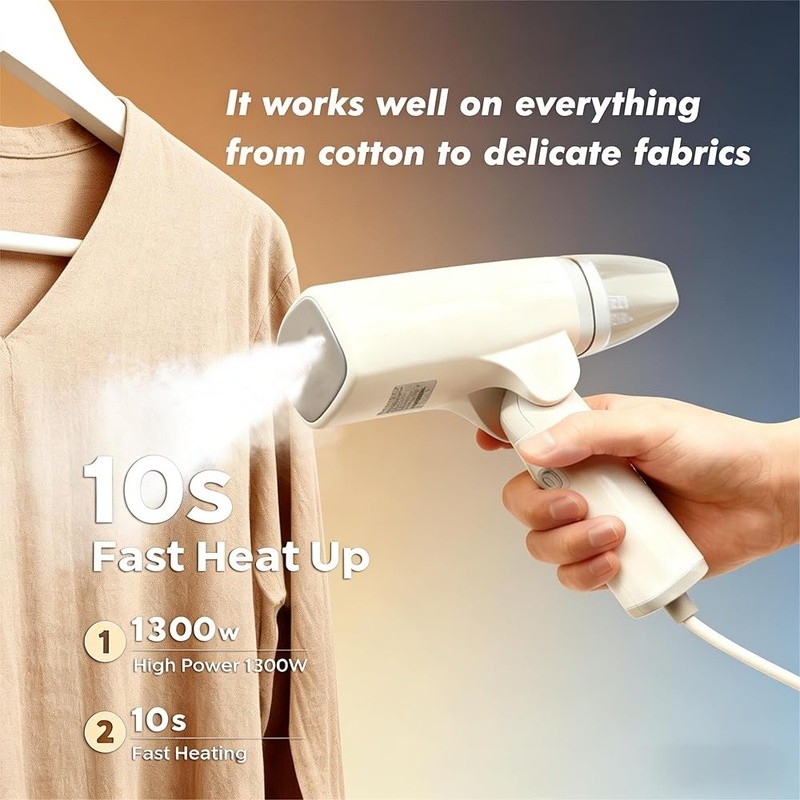 1300W Portable Garment Steamer 10s Fast Heat Up 2in1 Handheld Iron Travel Use