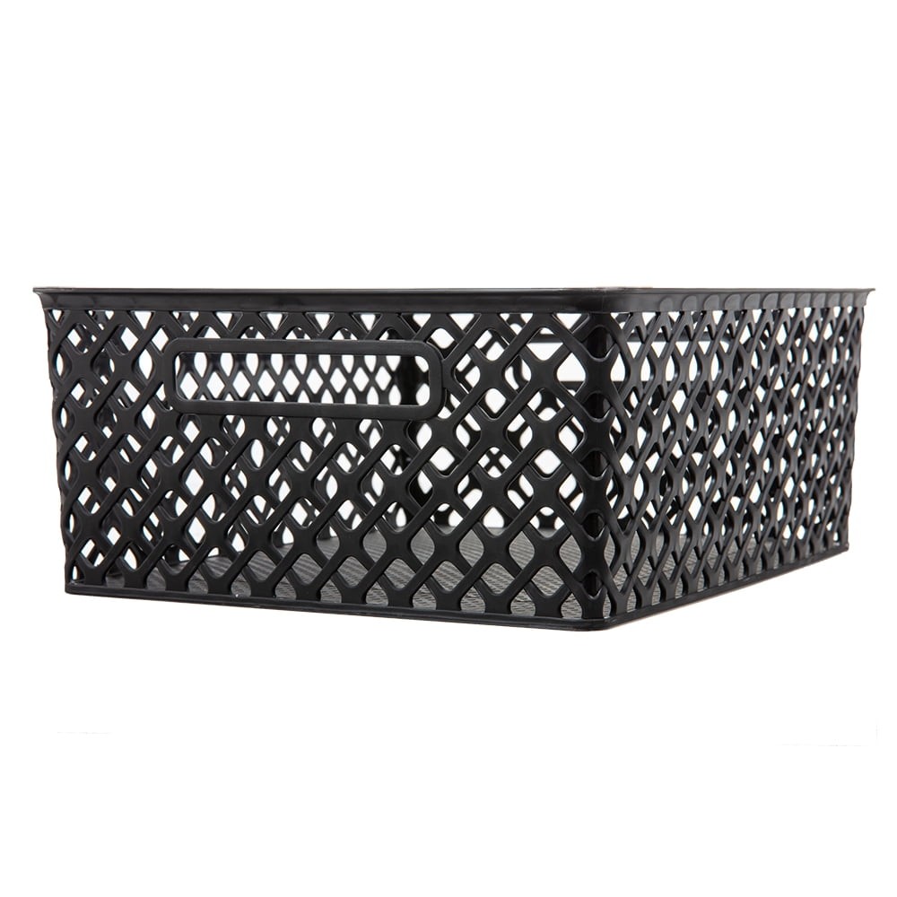 Medium Black Decorative Plastic Storage Basket, 14 in x 11.5 in x 5.3 in