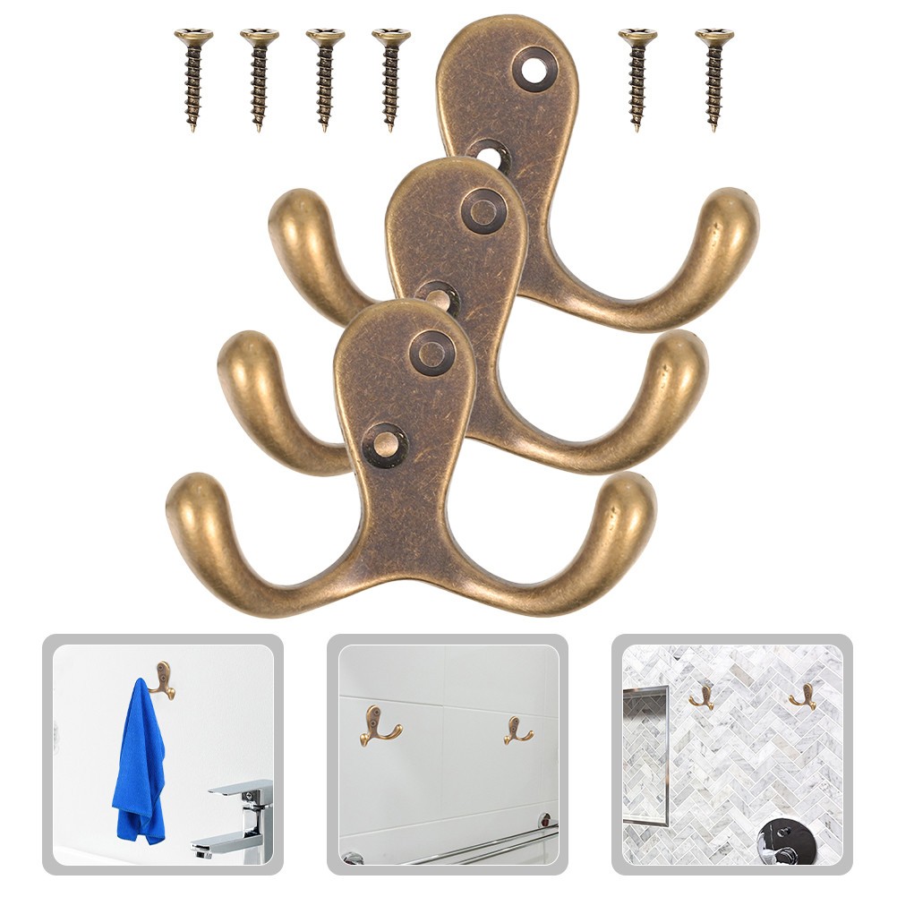 3Pcs Copper Metal Wall Hooks for Bathroom Towels and Coat Hanging Light Brown