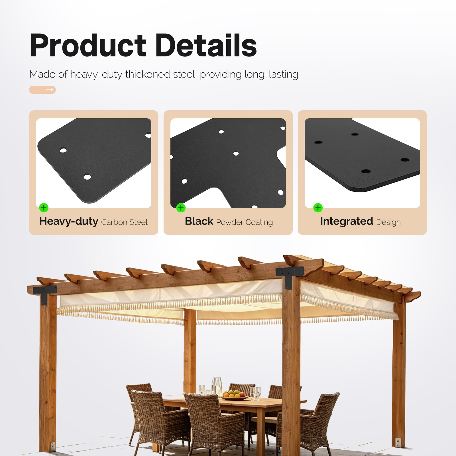12*8″ 4PCS T Post Frame Pergola Bracket Flat Mending Plate Fit 4×4″,6″x6″ Lumber