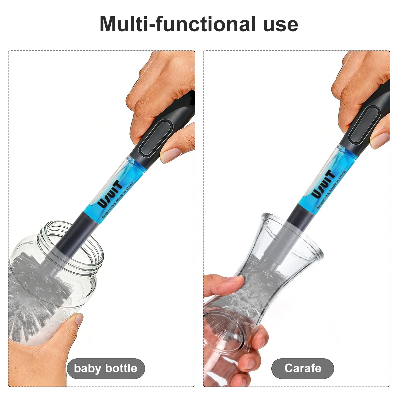 Usuit Soap Dispensing Glass and Water Bottle Brush, 2 Pack, Long-Lasting, Saf…