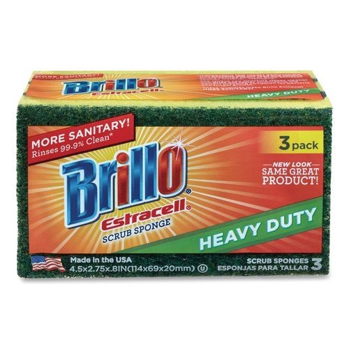Brillo Estracell Scrub Sponge, 4.5×2.75, 0.8″ Thick, 3 Sponges/Pack, 8 Packs/CT