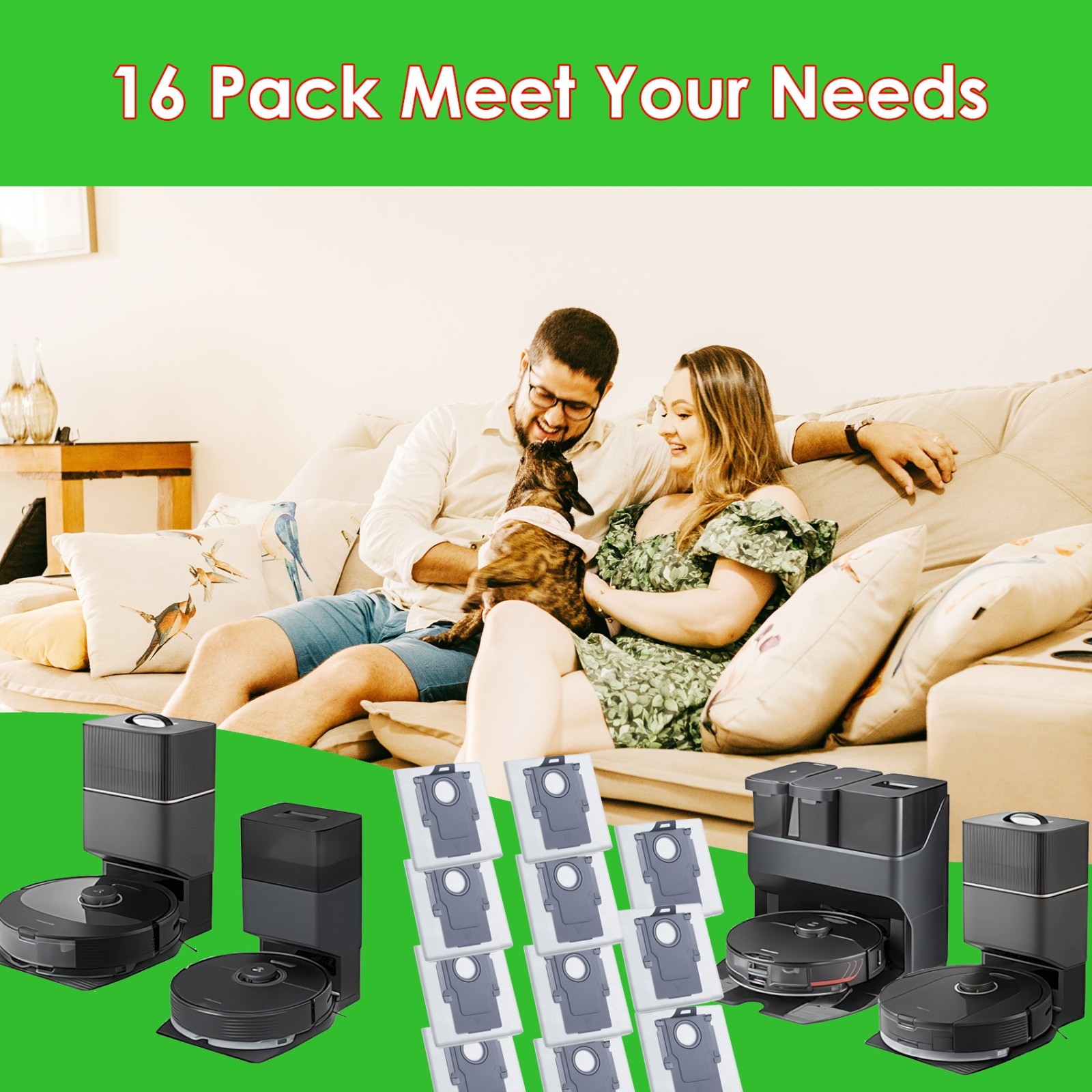 16 Pack Dust Bags for Roborock Q Revo Series, S8 MaxV Ultra, S8 Max Ultra, Qrevo