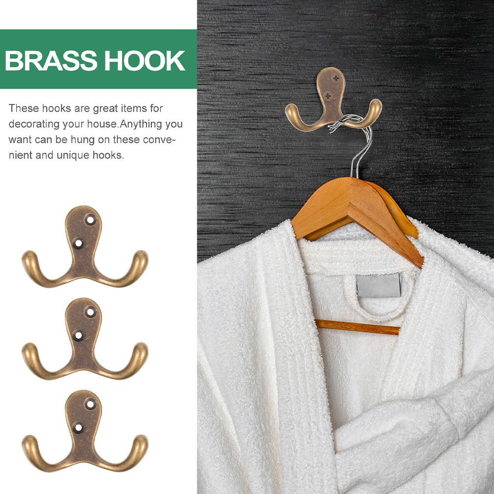 3Pcs Copper Metal Wall Hooks for Bathroom Towels and Coat Hanging Light Brown