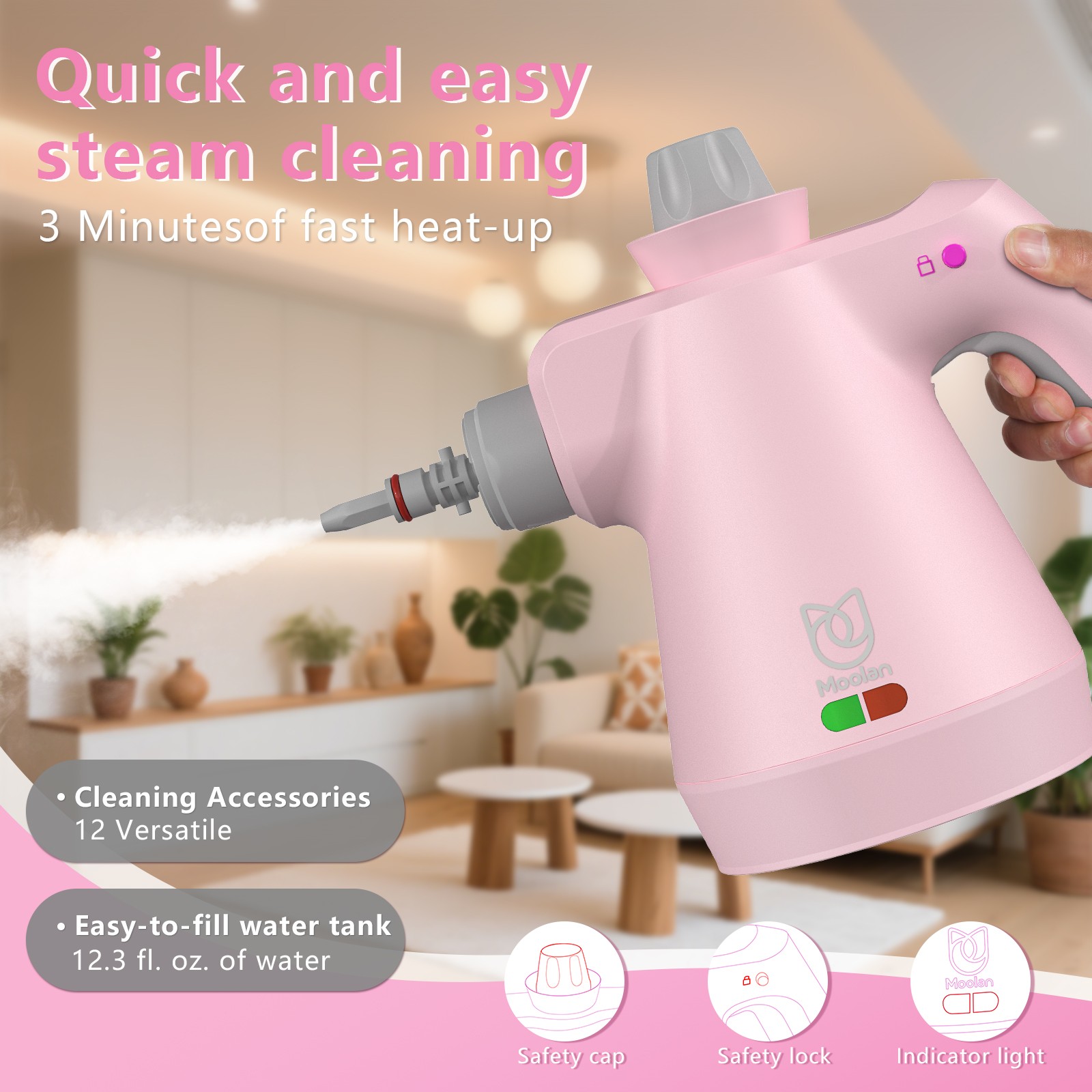Moolan Handheld Pressurized Steam Cleaner: 1050W Household Portable Clean tools