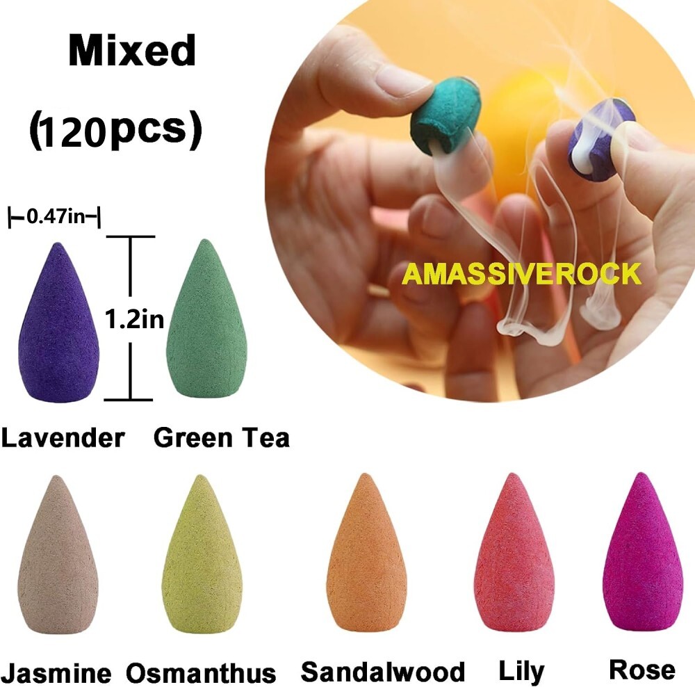 120PCS Incense Burner Cones Backflow Smoke Waterfall Censer Holder Bullet USA